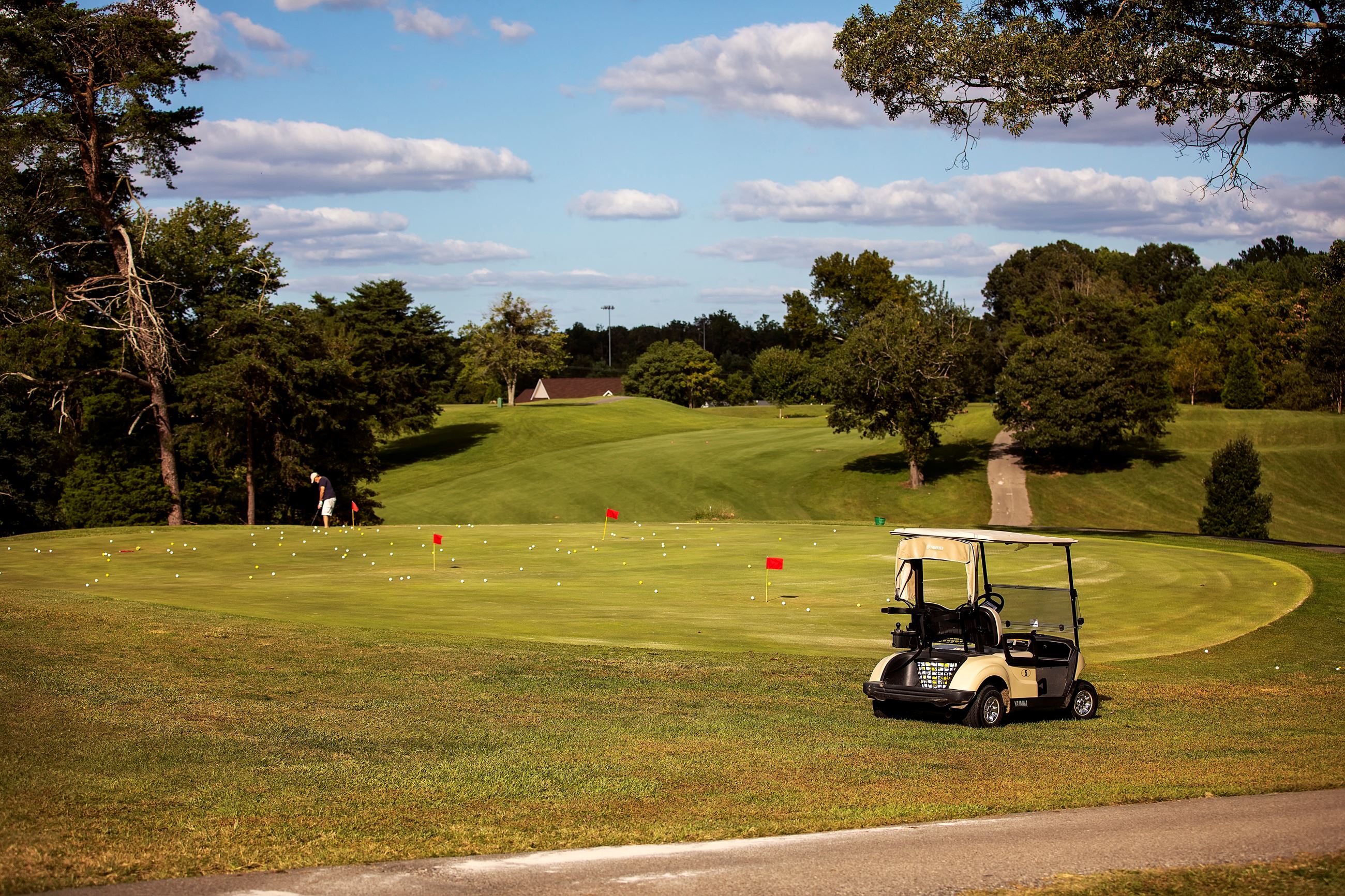 Golf cart on the course at Chesapeake Hills