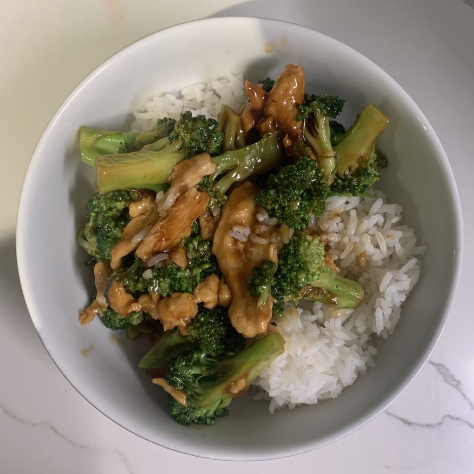 Chicken and broccoli over rice
