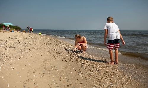 Brother and sister fossil hunting at Flag Ponds